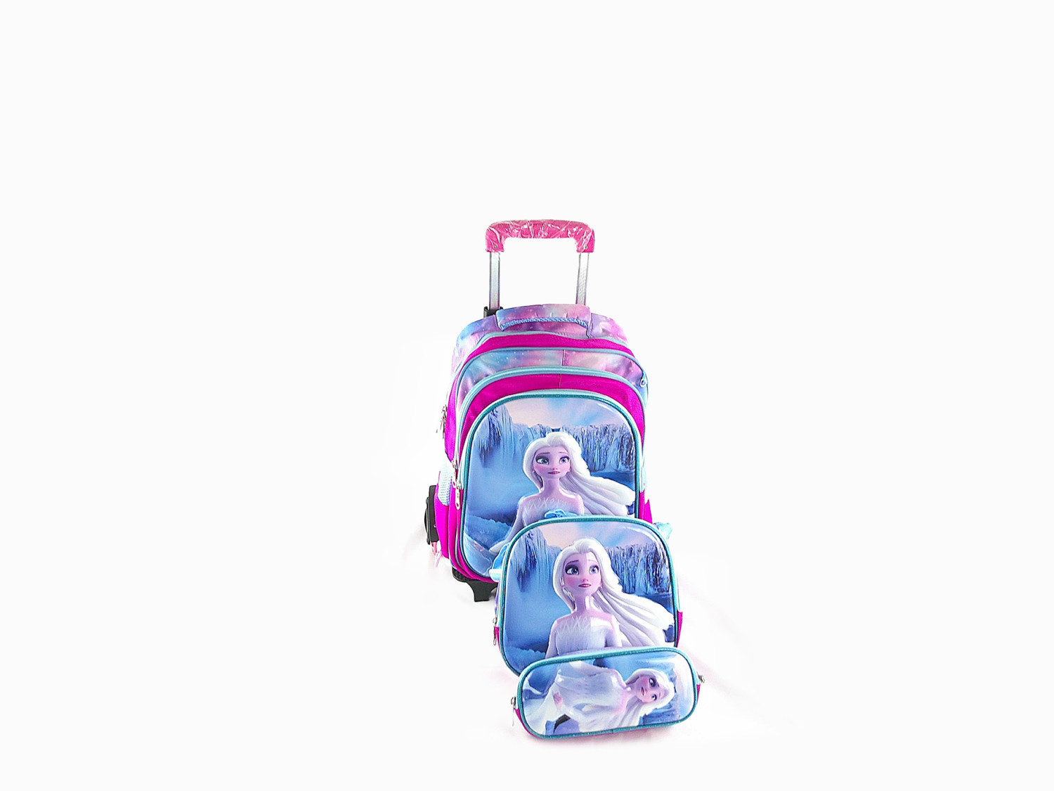 3Pcs Set Cartoon Themed Rolling Backpack For Girls, Roller Bag With Lunch Bag Wheeled School Bag