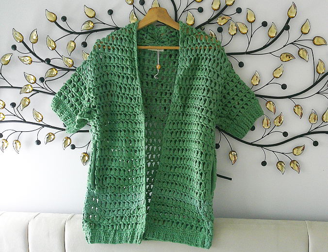 Elegant Woven Hollow Out Hand Crochet Knitwear Short Sleeve Jacket, Women's Clothing Coats With Pockets