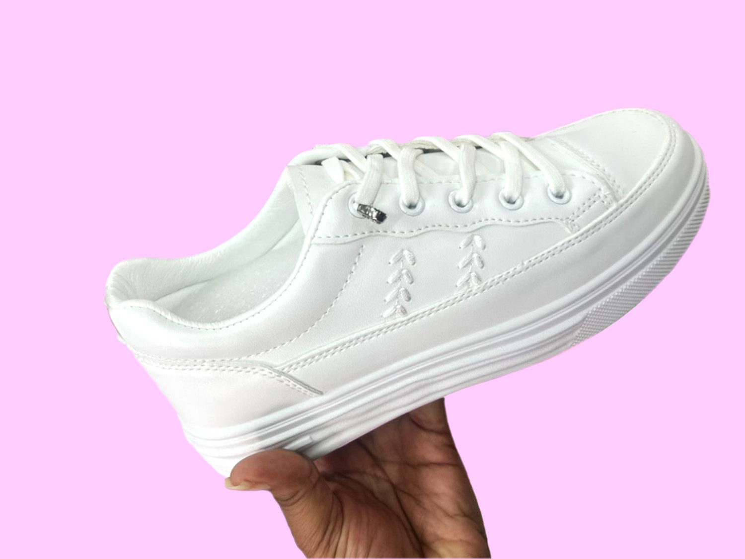 New Women's Casual Sports Sneakers, Elastic Band, Wedge Heel, Soft & Comfortable White Shoes, Fashionable Leisure Platform Low-Top Lace-Up White