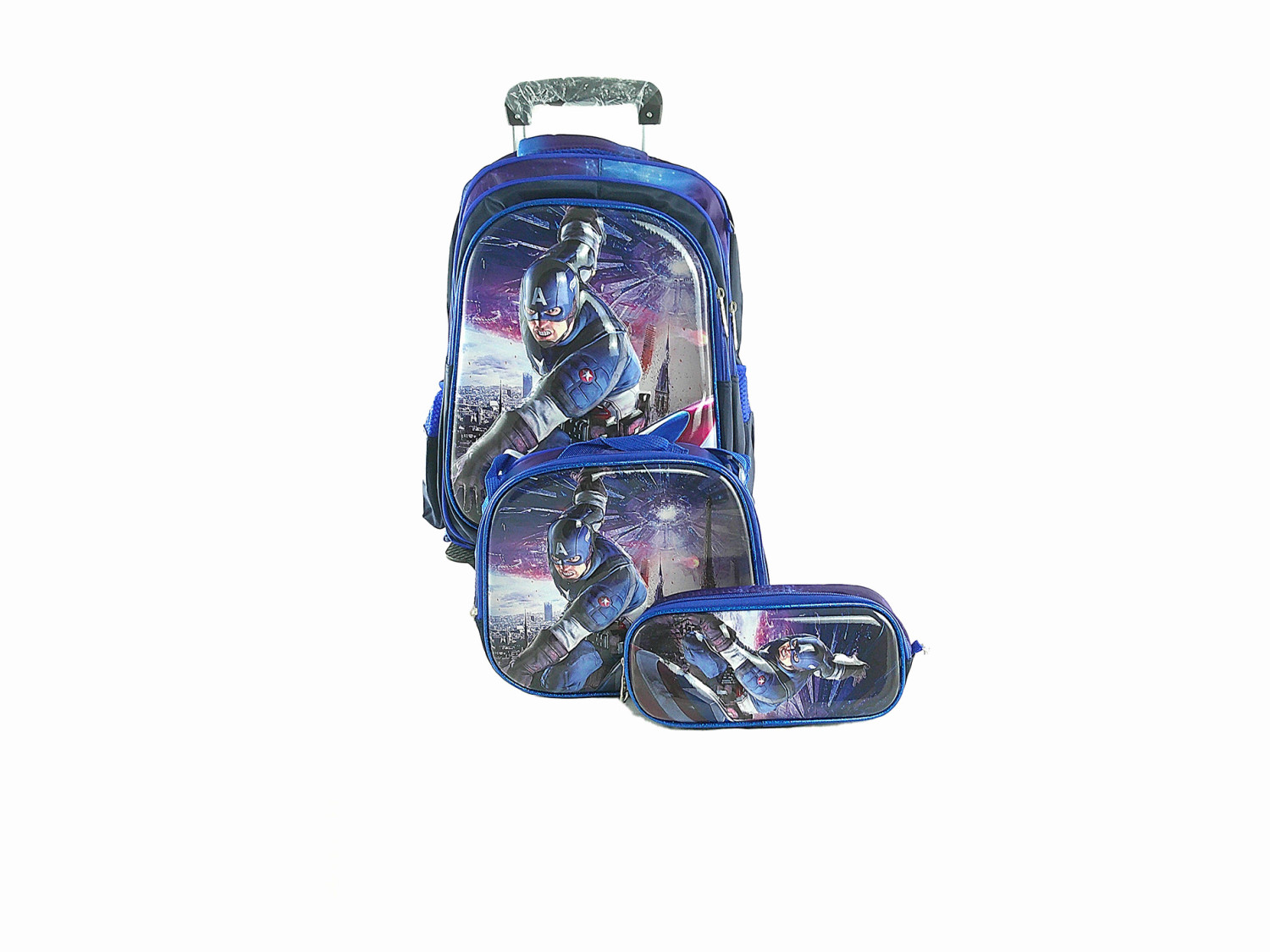 3Pcs Set Cartoon Themed Rollong Backpack For Boys, Roller Bag With Lunch Bag Wheeled School Bag
