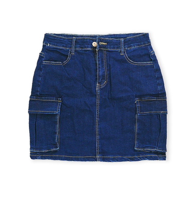 Plain Washed Blue Side Flap Pocket Mini Cargo Denim Skirt, Women's Denim Jeans & Clothing