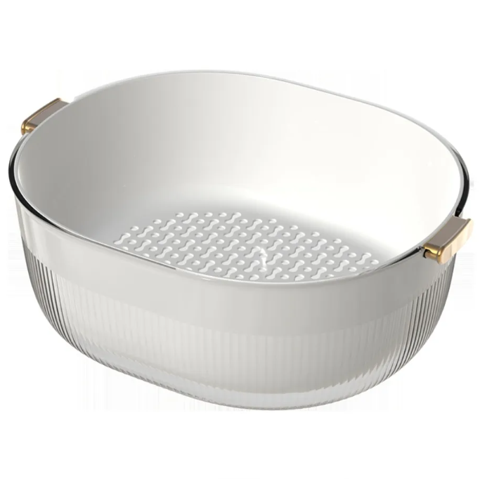 Modern Style Large Capacity Double-Layer Draining Transparent Kitchen Basket – Fruit and Vegetable washing Sieve Bowl