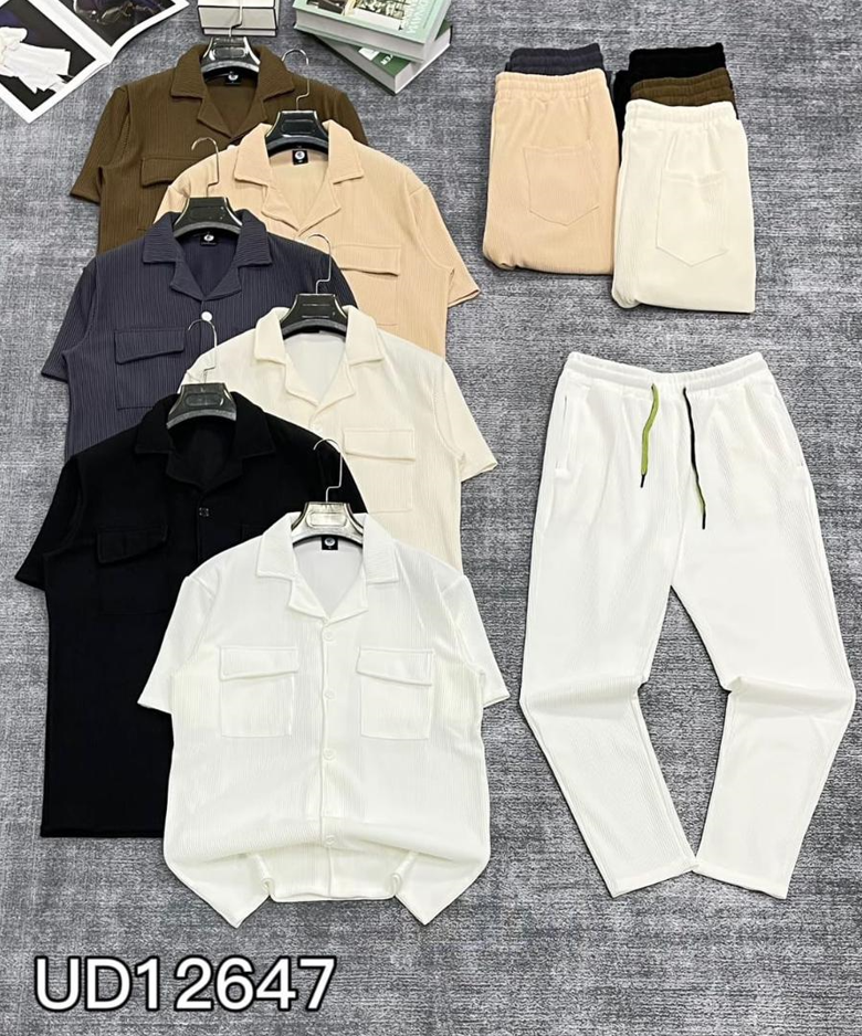 Men's Casual Outfit Set, Relaxed Fit, Polyester Blend, Machine Washable, Two-Piece Set - Top And Bottom