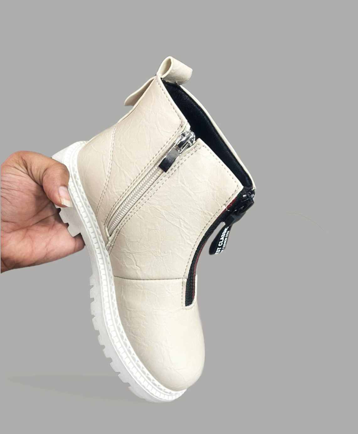 Kids Fashionable Ankle Footwear - Uniform Hue, Zippered, Faux Leather with Rubber Base & Fabric Interior, Shoes for Kids