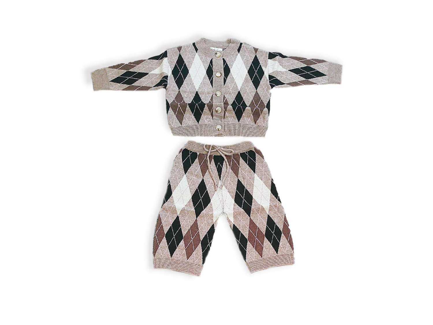 2 Pcs Kid's Vintage Chic Plaid Long Sleeve Knitted Sweater Set - Layette Sets - Soft, Elastic, Comfy Thermal Outfits for Winter & Autumn