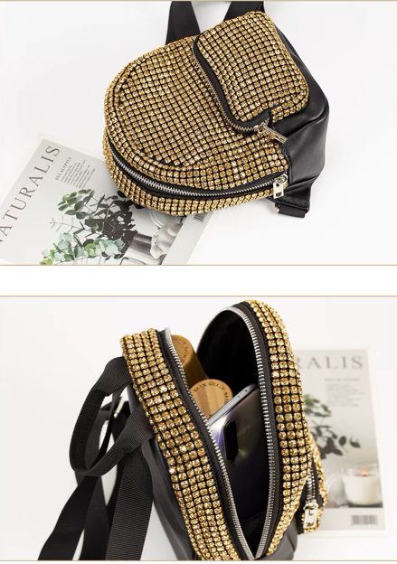 New Design Mini Rhinestone Backpack, Fashionable Versatile Glitter Mini School Bag for everyday Use. A perfect Gift for Every Woman.