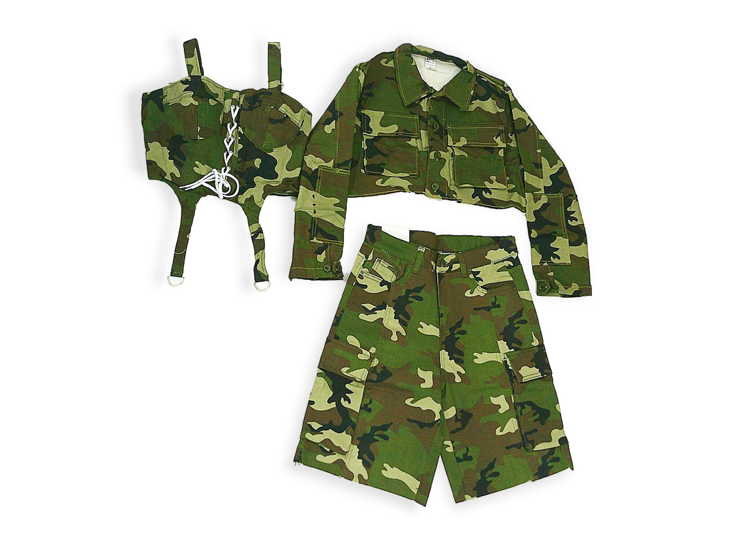 3pcs Women's Casual Camo Tank Top, Shorts And Jacket Set, Sleeveless Crop Top, High-Waisted Shorts, Comfy Jacket Women's Active Wear