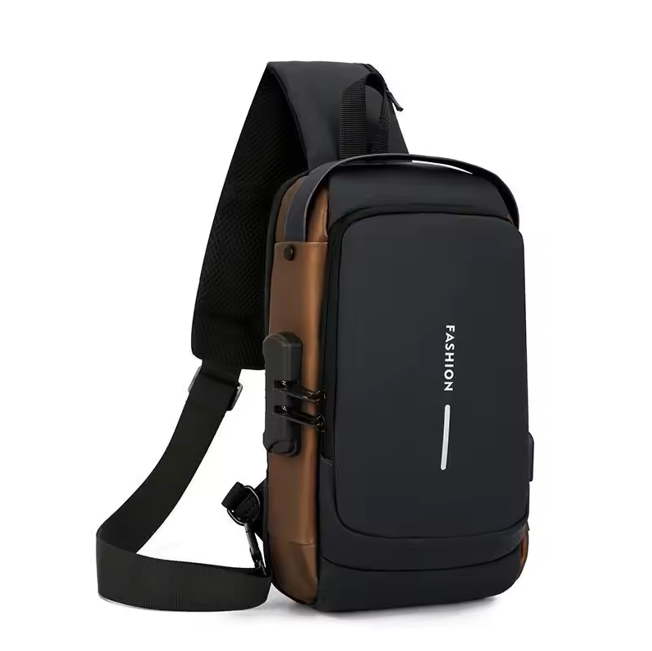 Cross Body Shoulder Bag With Lock Code And USB Port For Men