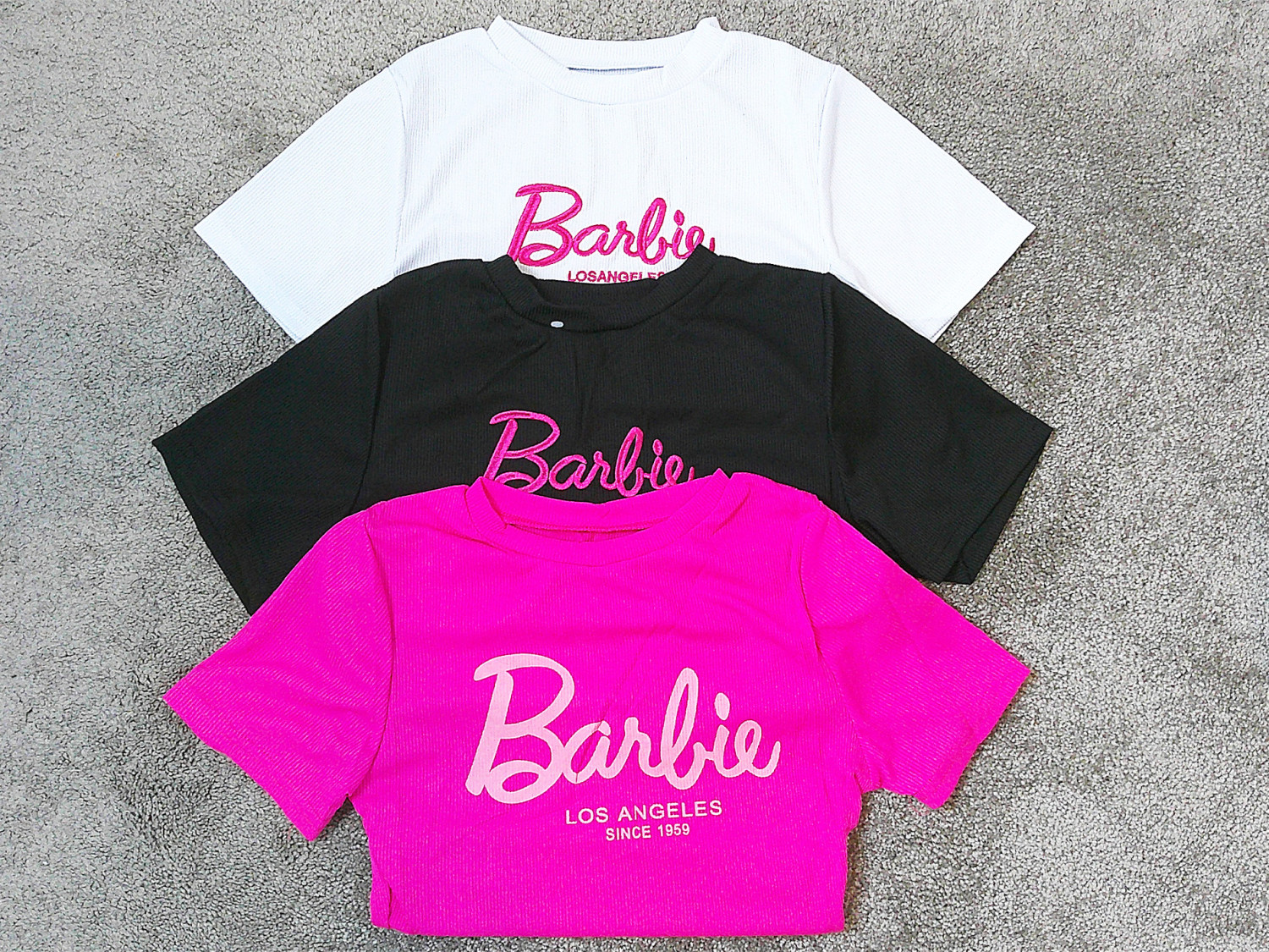 Ladies " Barbie" Print Crop T-Shirt - Short Sleeve, Crew Neck, Soft Stretch, Machine Washable - Women's Fashion